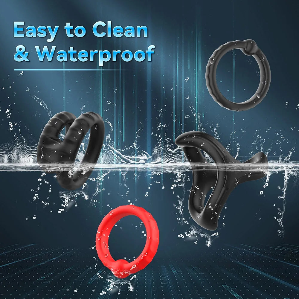 10-Piece Stretchy Silicone Cock Ring and Penis Sleeve Set for Enhanced Performance