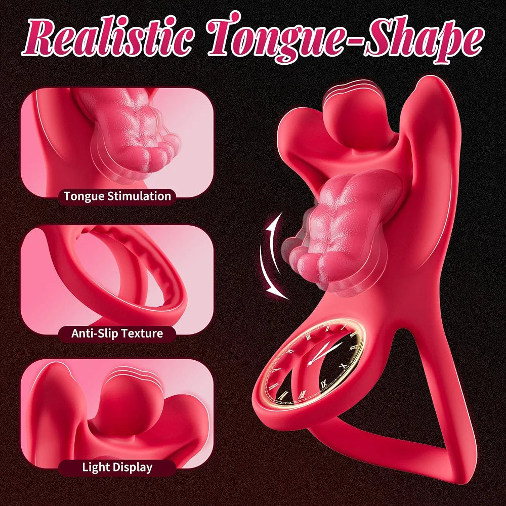 9-Mode Vibrating Tongue-Shape Cock Ring Set with 3 Penis Rings and Storage Case