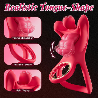 9-Mode Vibrating Tongue-Shape Cock Ring Set with 3 Penis Rings and Storage Case