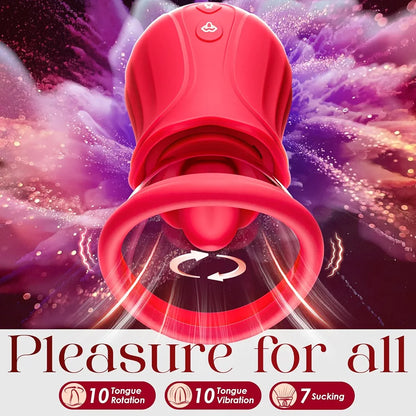 Rose-Shaped Clitoral Stimulator with 360-Degree Rotating Tongue and 10 Vibration Modes