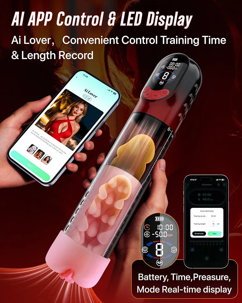 Advanced Electric Penis Pump with App Control and 6 Cock Rings for Male Training and Enhancement