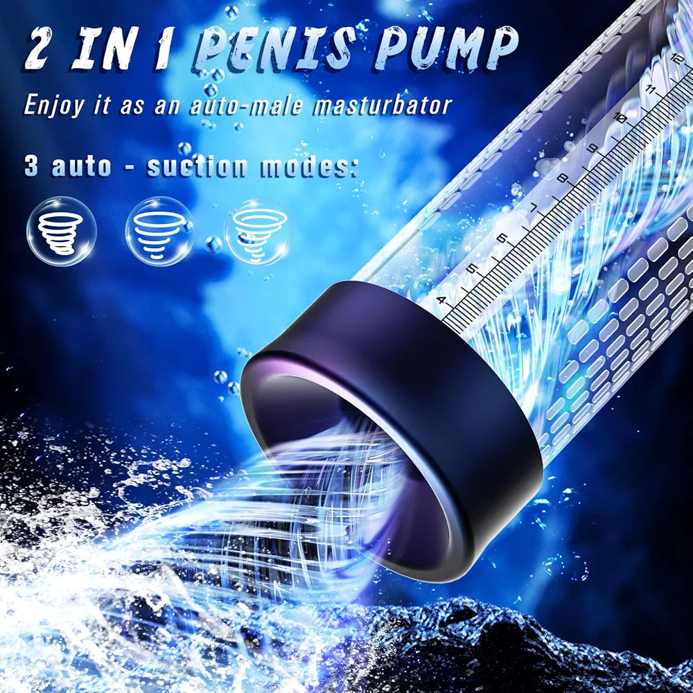 Electric Penis Pump, Adult Sex Toys Dick Enlarger for Men Erection, Air Water Extender with 4 Training Pressure and 3 Suction Modes, Automatic Male Masturbator with Penis Rings and Mini Pocket Pussy