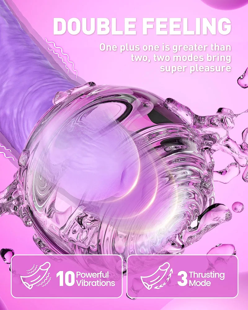 9-Inch Thrusting G-Spot Vibrating Dildo with 10 Vibration Patterns and 3 Thrusting Modes, Waterproof Silicone Adult Toy for Couples