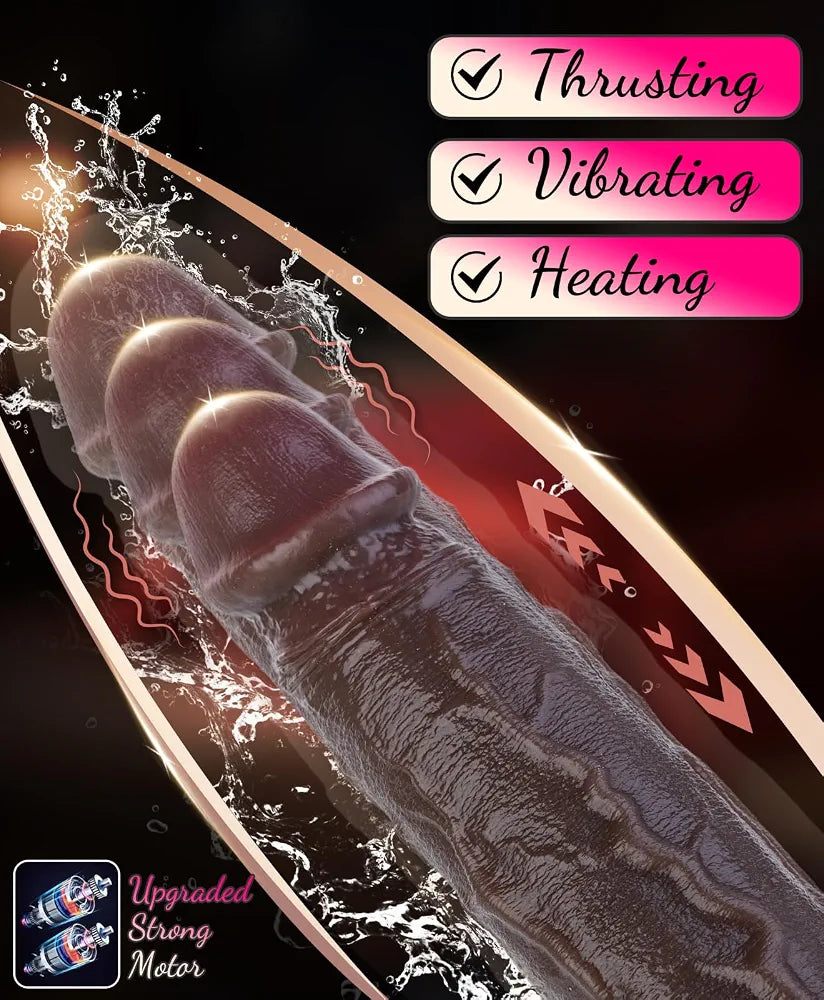 9" Black Thrusting Dildo Vibrator - Heated Realistic BBC Silicone Dildo, Vibrating Moving Dildos with Suction Cup for Vagina Anal Play, Adult Sex Toys for Women Men with 7 Thrusting 10 Vibrating