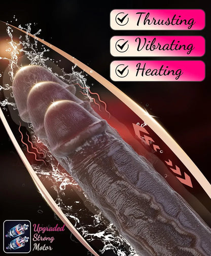 9" Black Thrusting Dildo Vibrator - Heated Realistic BBC Silicone Dildo, Vibrating Moving Dildos with Suction Cup for Vagina Anal Play, Adult Sex Toys for Women Men with 7 Thrusting 10 Vibrating