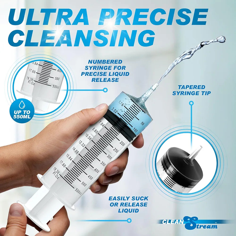 Cleanstream 500ml Reusable Enema Syringe with Flexible Tube and Tapered Tip for Anal Cleansing