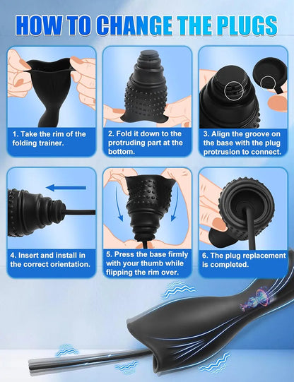 Advanced Male Masturbator and Urethral Training Kit with 10-Mode Vibrating Stroker and 6-Piece Sound Dilator Set