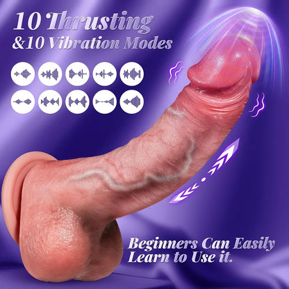 AI-Sync Smart Thrusting & Vibrating Silicone Dildo with App Control - 9 Modes for G-Spot and Anal Stimulation
