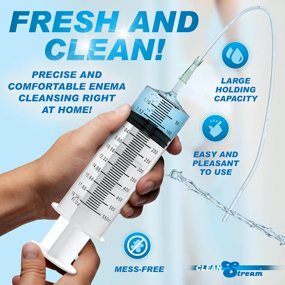 Cleanstream 500ml Reusable Enema Syringe with Flexible Tube and Tapered Tip for Anal Cleansing