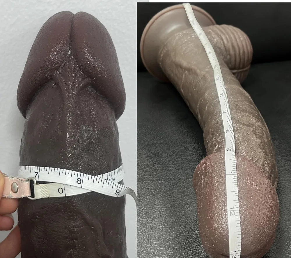 12.5" XXL Black Silicone Dildo with Suction Cup - 8" Girthy Dual-Density Horse Dildo for Anal and Vaginal Play