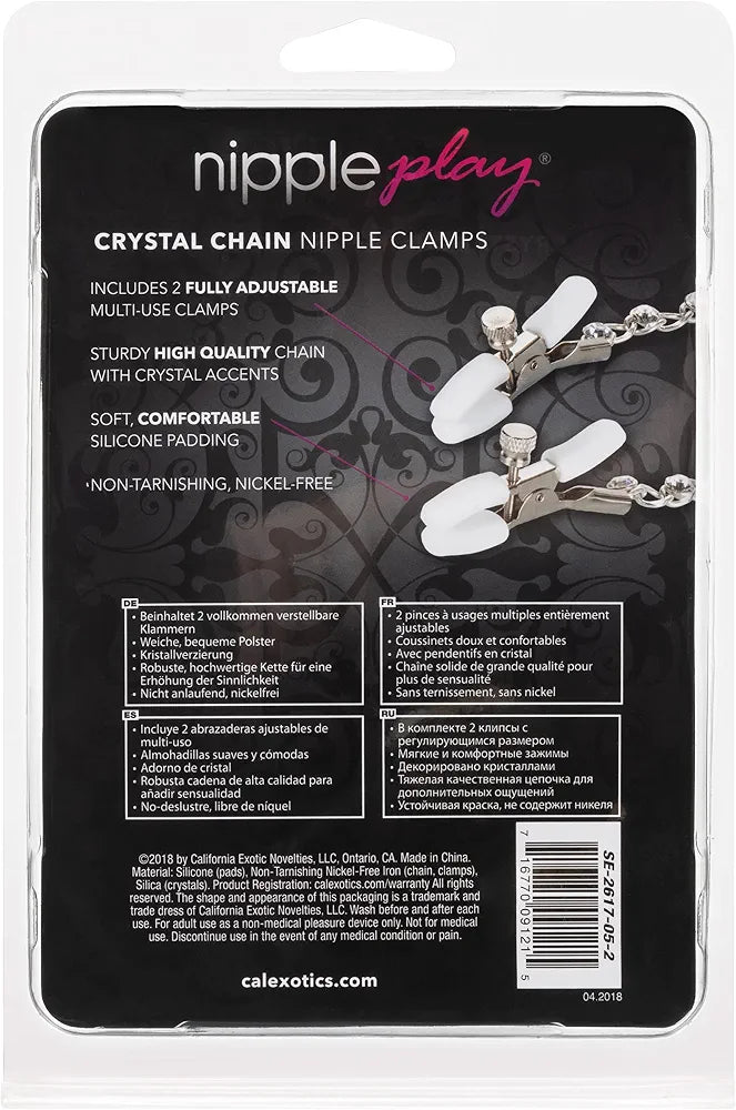 Crystal-Embellished Adjustable Tension Nipple Clamps with Silver Chain