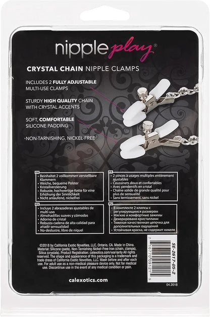 Crystal-Embellished Adjustable Tension Nipple Clamps with Silver Chain