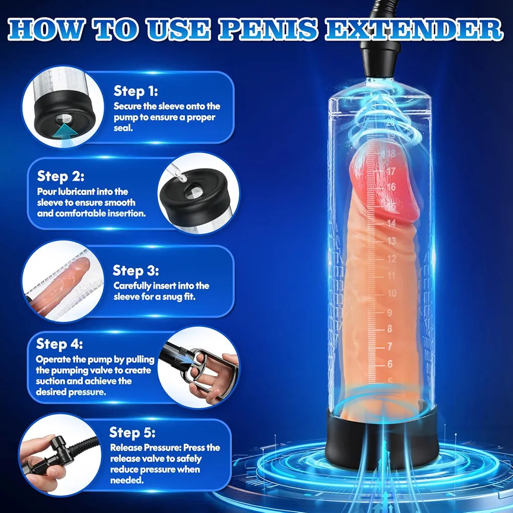 Penis Pump Extender Enlarger, Adult Male Sex Toys for Men Stronger Bigger Erections, Penis Stretcher, Pumps & Enlargers for Men with 1 Triangular Penis Ring and 2 Silicone Sleeve