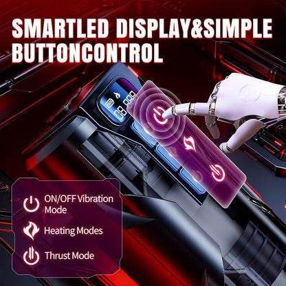 BootyPop Automatic Male Masturbator with 360° Heating, 10 Vibration & 7 Thrusting Modes, Realistic Dual-Channel Stroker with LCD Display