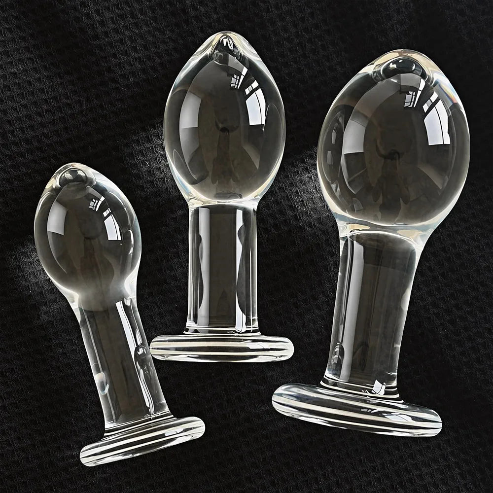 3-Piece Borosilicate Glass Anal Training Plug Set for Beginners