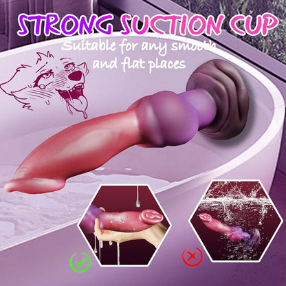 9.8-Inch Fantasy Monster Dog Knot Dildo with Suction Cup, 6 Thrusting and 8 Vibration Modes for G-Spot and Anal Stimulation