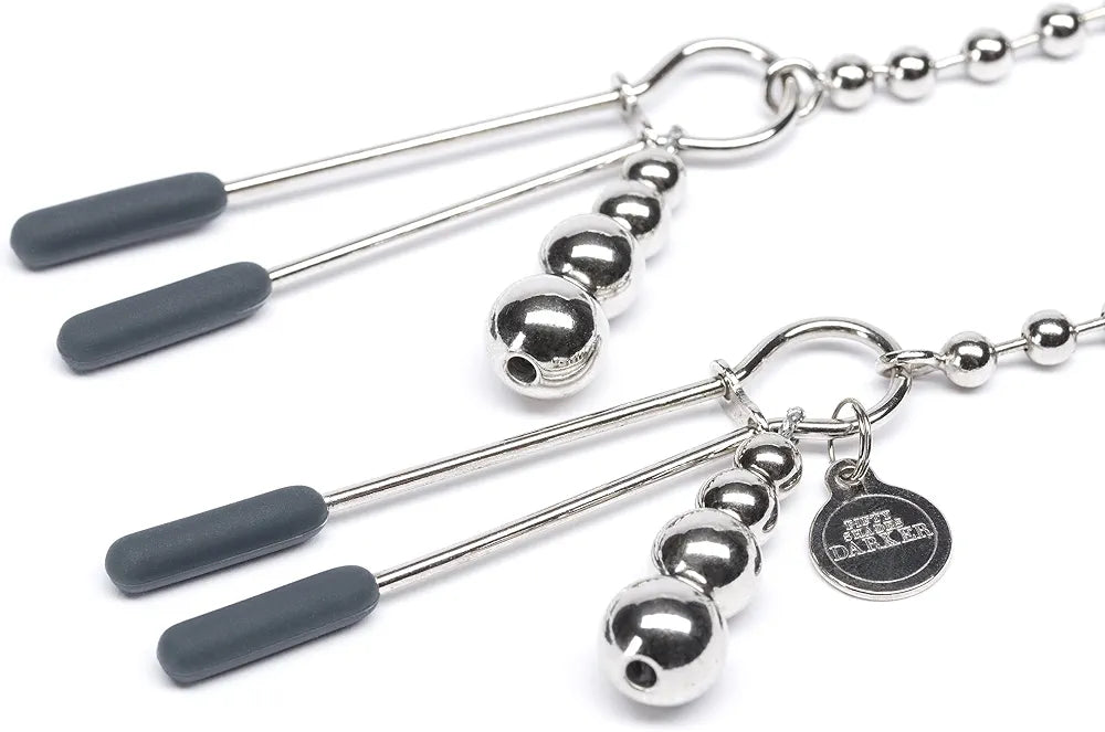 Weighted Silicone-Tipped Nipple Clamps with Connecting Chain and Storage Pouch