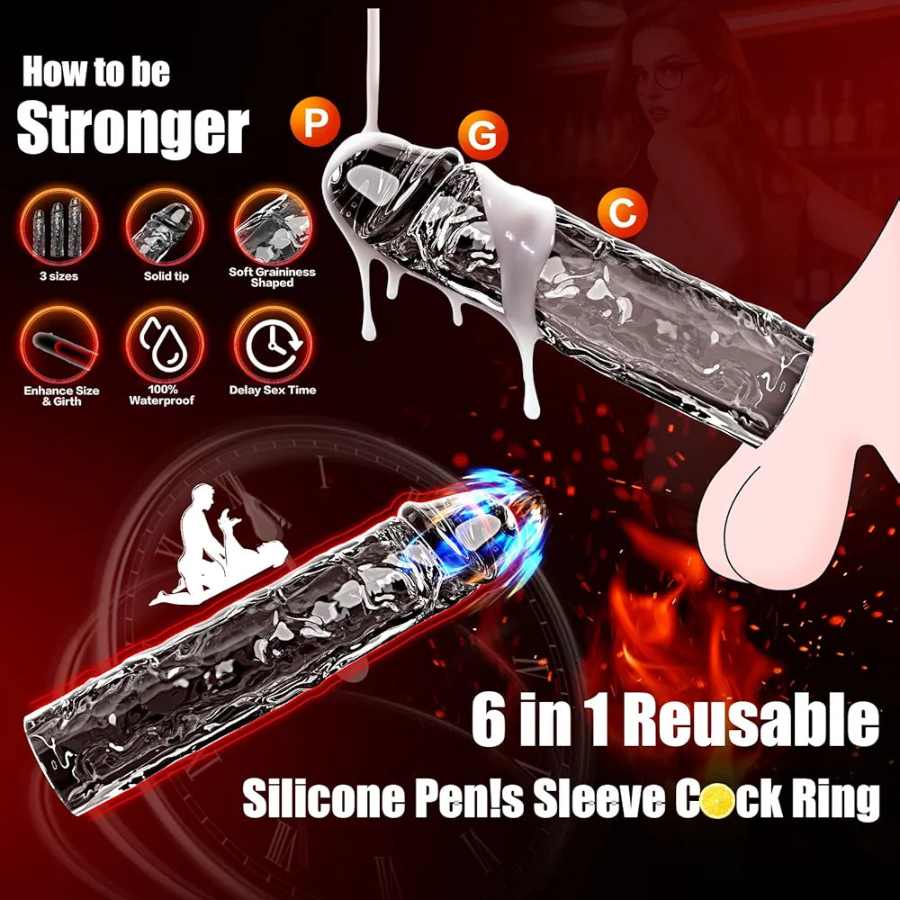 Premium 3-Size Reusable Silicone Penis Sleeve Extender for Enhanced Length and Girth