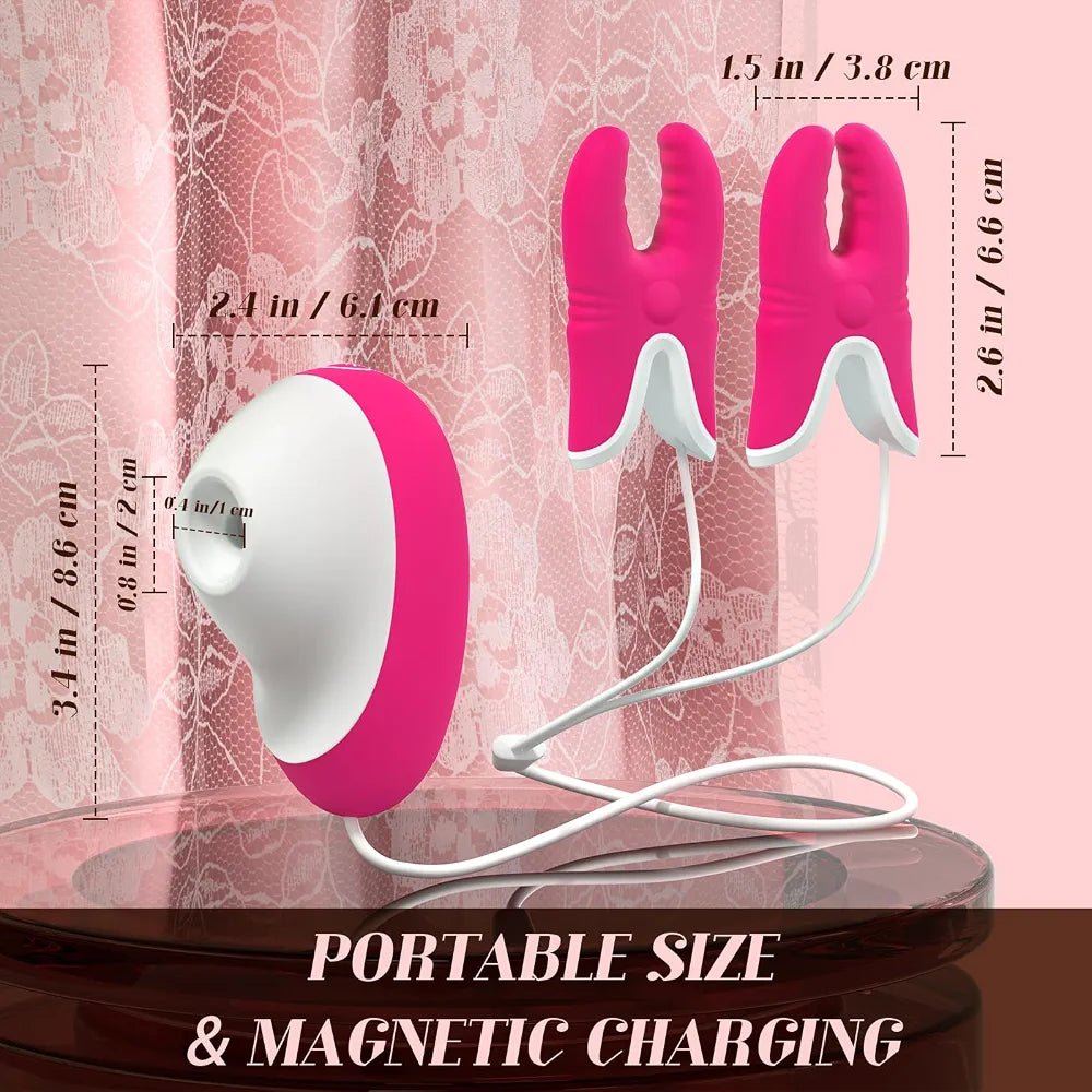 Rechargeable Waterproof Clitoral Suction Vibrator and Adjustable Nipple Clamps Set
