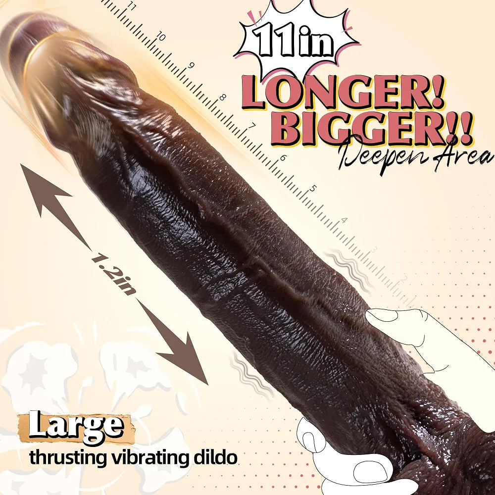 11-Inch Realistic Silicone Thrusting Dildo with Heating, 10 Vibration Modes, and 7 Thrusting Patterns for G-Spot and Anal Stimulation