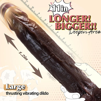 11-Inch Realistic Silicone Thrusting Dildo with Heating, 10 Vibration Modes, and 7 Thrusting Patterns for G-Spot and Anal Stimulation