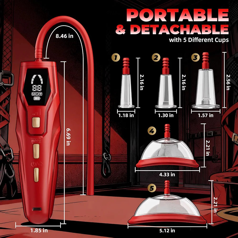 Automatic Clitoral and Nipple Suction Pump with 5 Cups, 3 Modes, and 3 Pressure Levels
