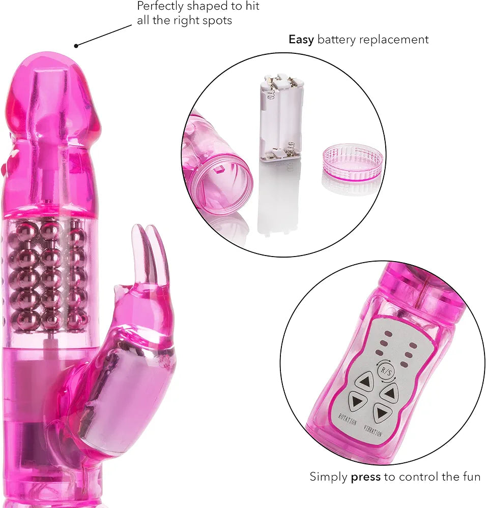 CalExotics Waterproof Jack Rabbit Rotating Shaft Rabbit Vibrator for Couples - Pink