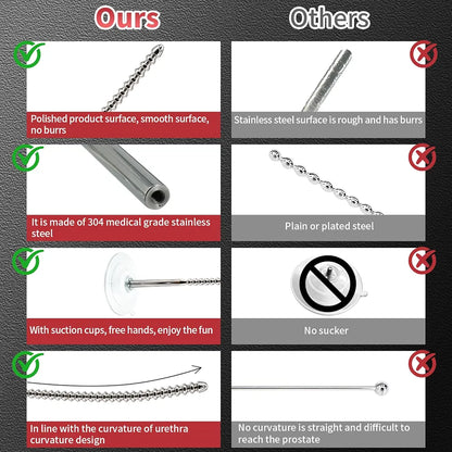 304 Stainless Steel Urethral Sound with Suction Cup - Male Stimulation Toy