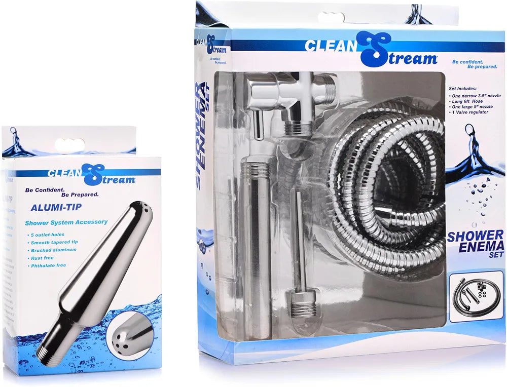 Cleanstream Premium 6-Foot Shower Enema System with 4 Interchangeable Silicone and Aluminum Tips and Shower Adapter
