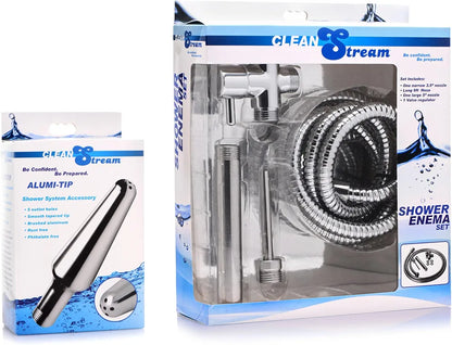 Cleanstream Premium 6-Foot Shower Enema System with 4 Interchangeable Silicone and Aluminum Tips and Shower Adapter