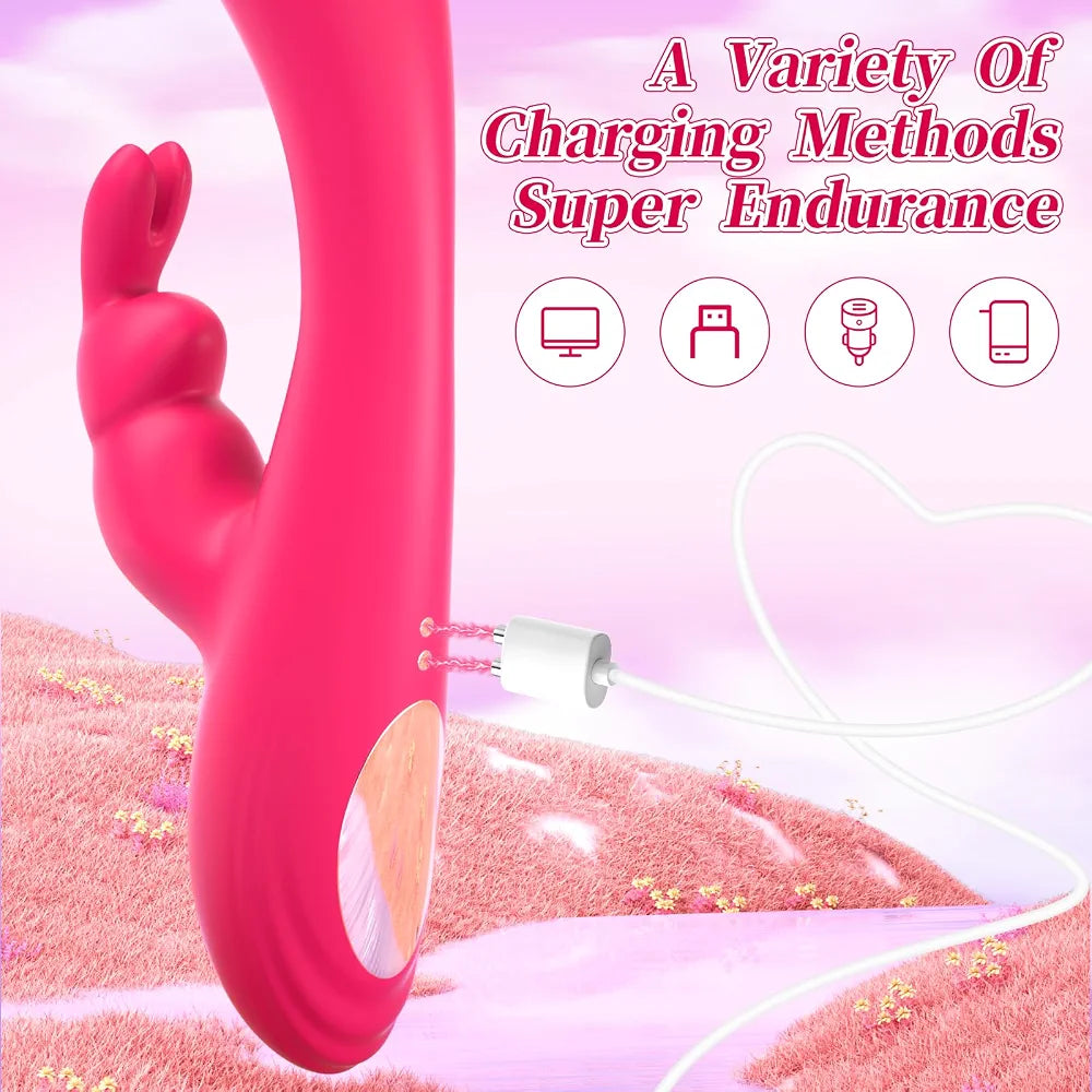 Dual-Action Rabbit G-Spot and Clitoral Vibrator with 100 Vibration Modes, Waterproof Silicone