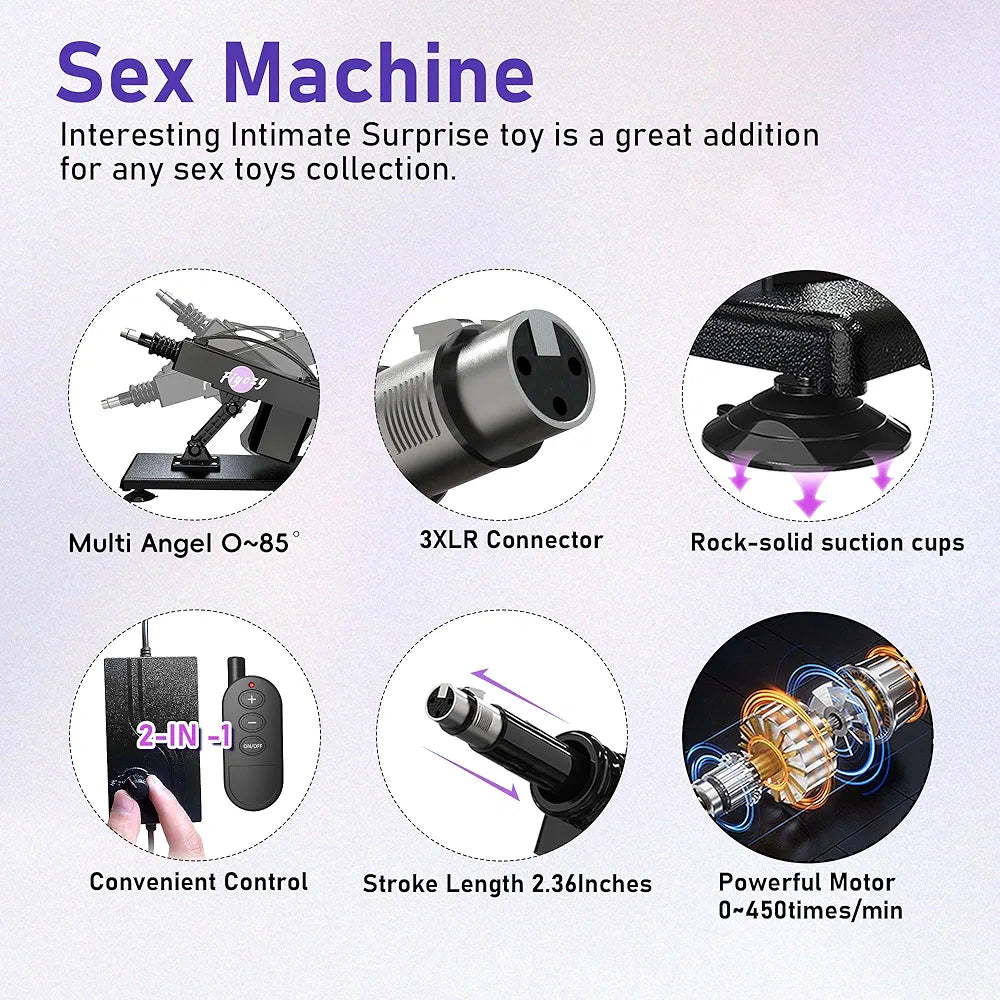 Automatic Thrusting Dildo Machine with Remote Control and 7 Realistic Attachments
