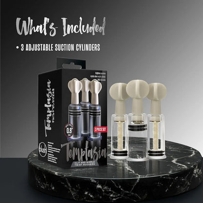 Temptasia Adjustable Vacuum Suction Stimulators for Clitoris and Nipples - 3 Piece Set