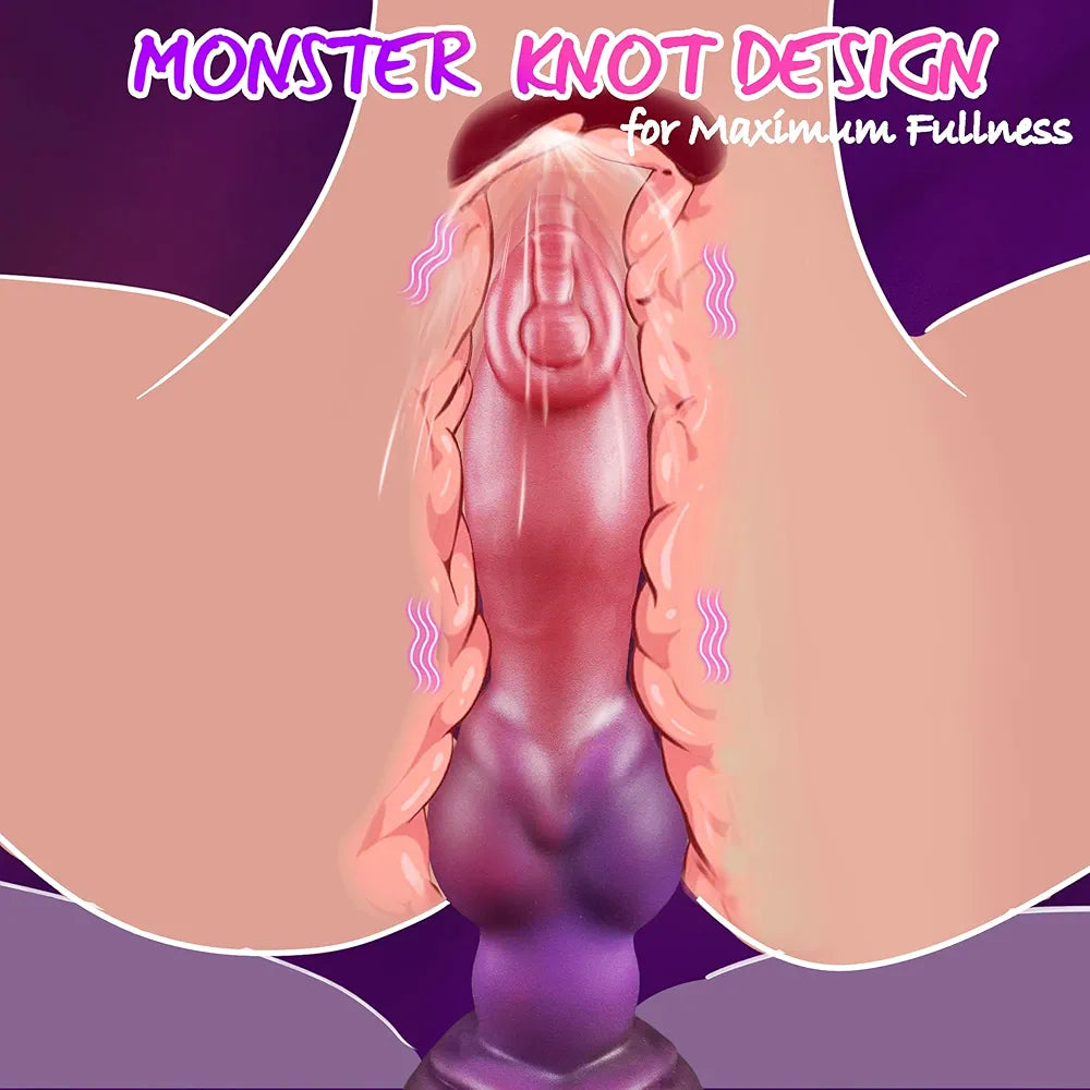 9.8-Inch Fantasy Monster Dog Knot Dildo with Suction Cup, 6 Thrusting and 8 Vibration Modes for G-Spot and Anal Stimulation