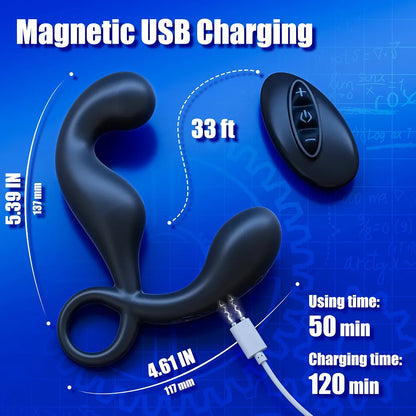 Dual-Motor Remote Controlled Prostate Massager with 9 Vibration Modes and Anal Beads