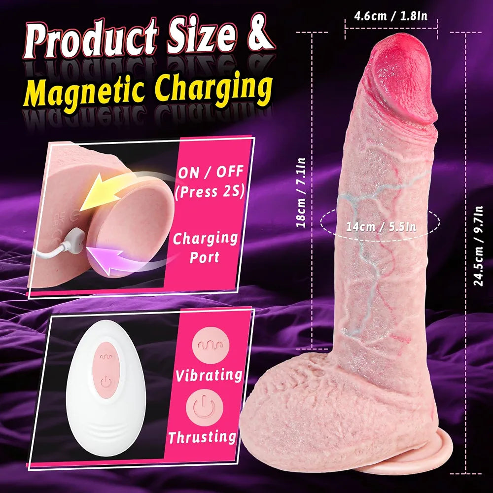 9.6-Inch Realistic Thrusting Vibrating Dildo with Remote Control and 10 Vibration Modes