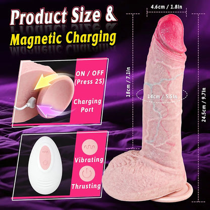 9.6-Inch Realistic Thrusting Vibrating Dildo with Remote Control and 10 Vibration Modes
