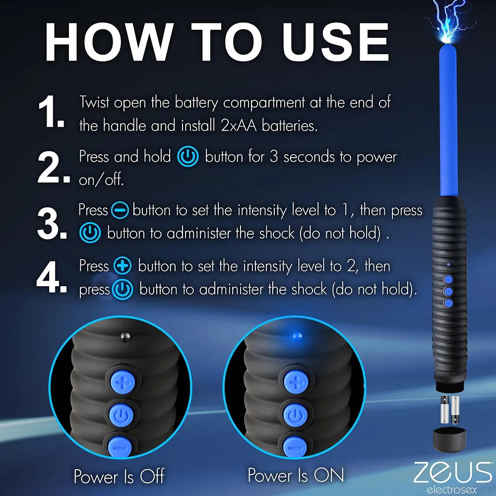 ZEUS ELECTROSEX E-Stim Shock Rod - Dual-Intensity Pinpoint Zapping Wand for Sensory Play, Blue