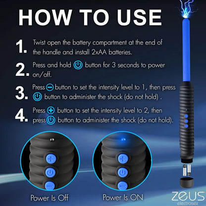 ZEUS ELECTROSEX E-Stim Shock Rod - Dual-Intensity Pinpoint Zapping Wand for Sensory Play, Blue