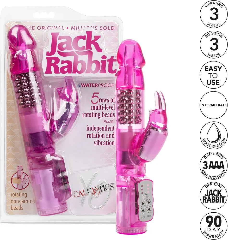 CalExotics Waterproof Jack Rabbit Rotating Shaft Rabbit Vibrator for Couples - Pink