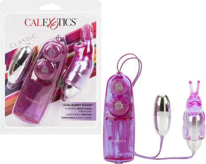 CalExotics Dual Bunny Teaser: Rabbit Tickler & Double Bullet Vibrator for Couples - Purple