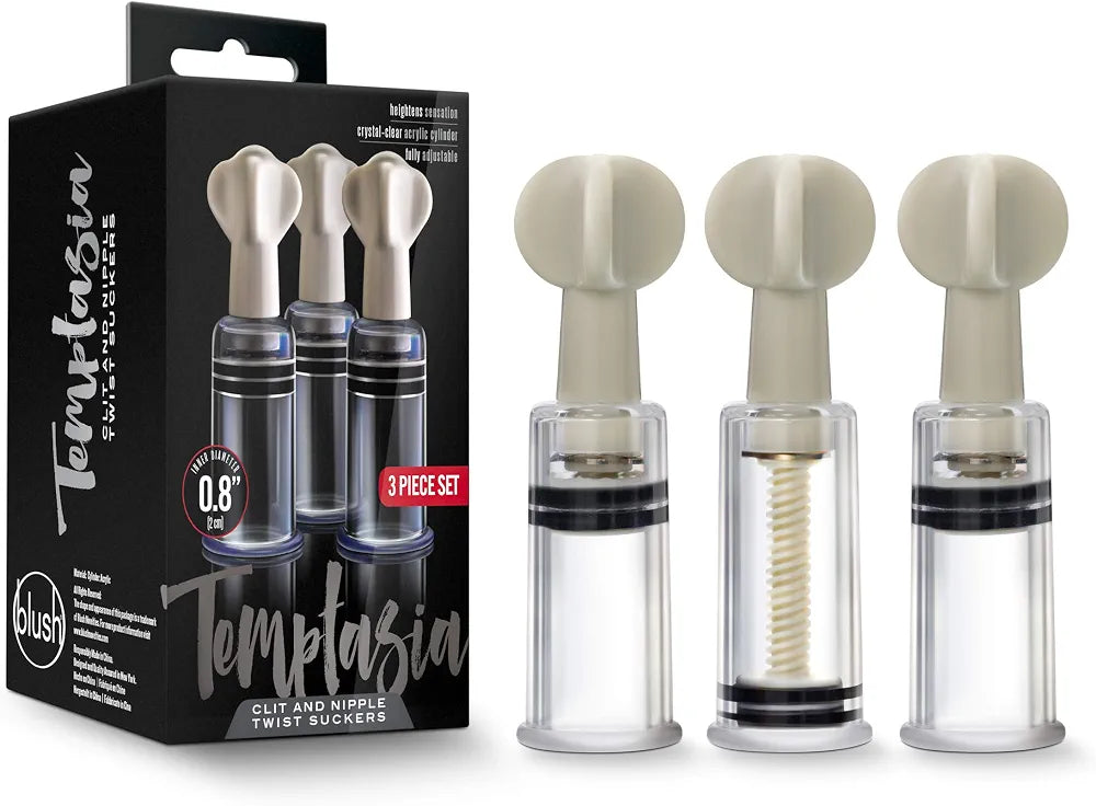 Temptasia Adjustable Vacuum Suction Stimulators for Clitoris and Nipples - 3 Piece Set