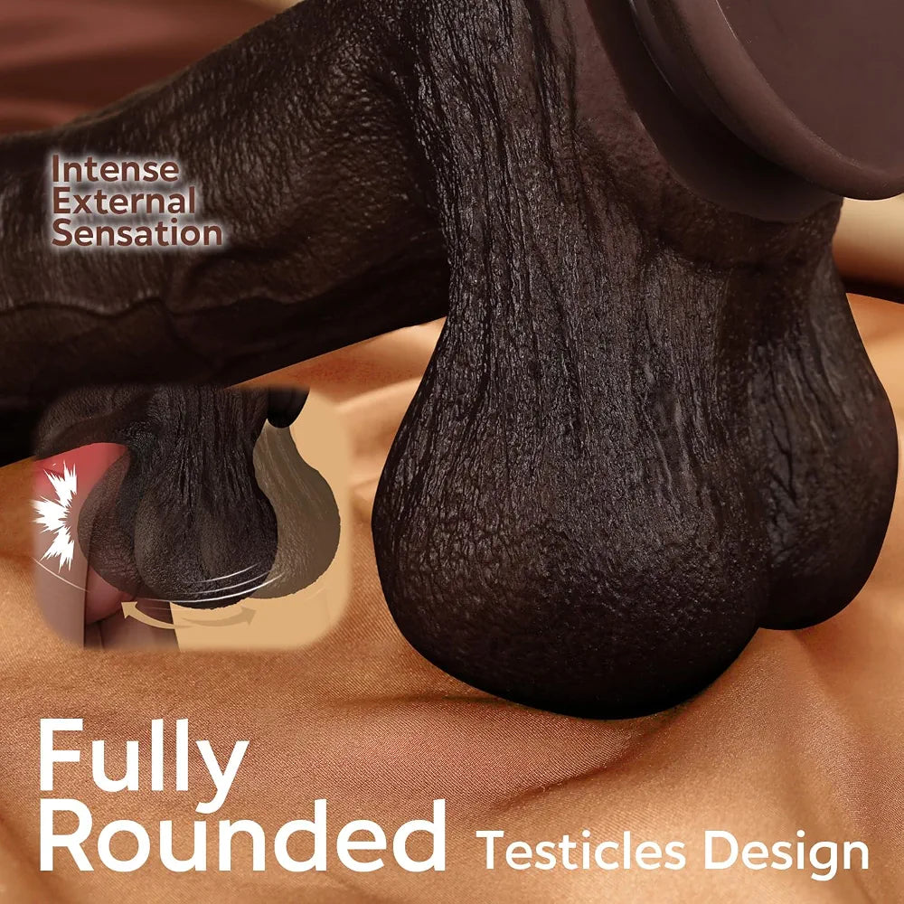7-Inch Realistic Black Silicone Dildo with Suction Cup and Swinging Balls - XXL Uncut BBC Sex Toy