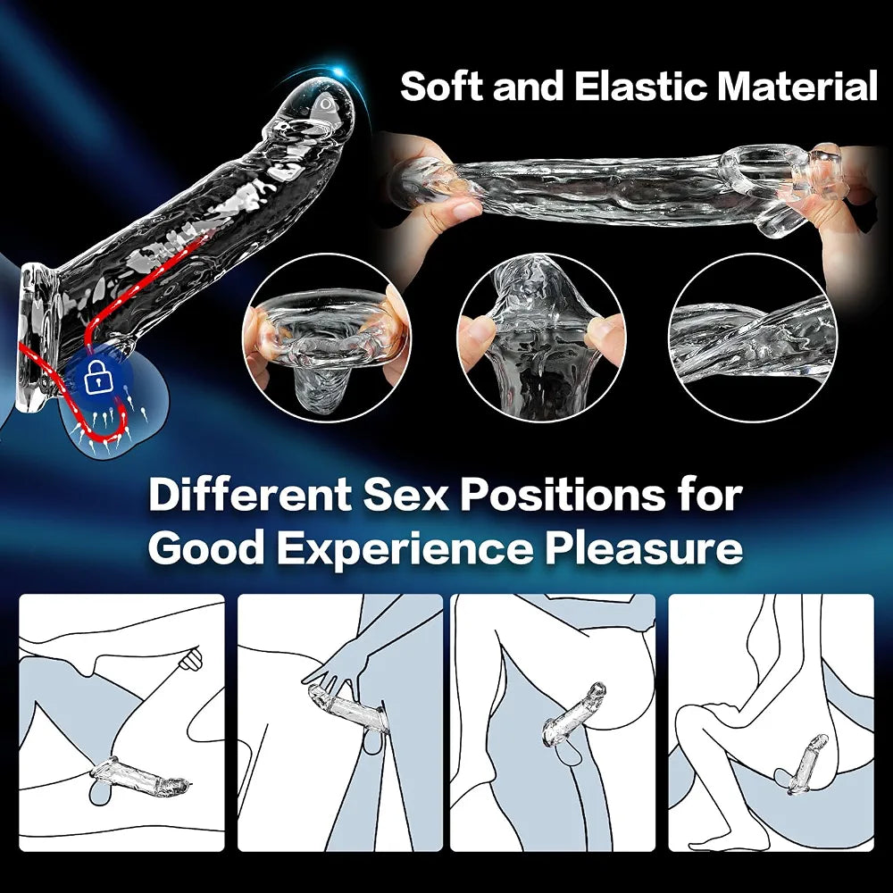 3 Sizes Reusable Penis Sleeve with Cock Ring – Soft Clear Cock Sleeve Penis Extender for Added Length & Girth, Stable Fit that Stays in Place, Sex Toys for Men & Couples