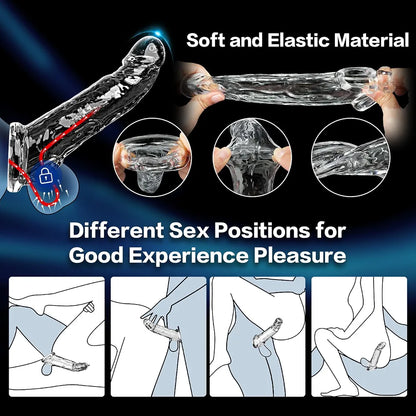 3 Sizes Reusable Penis Sleeve with Cock Ring – Soft Clear Cock Sleeve Penis Extender for Added Length & Girth, Stable Fit that Stays in Place, Sex Toys for Men & Couples