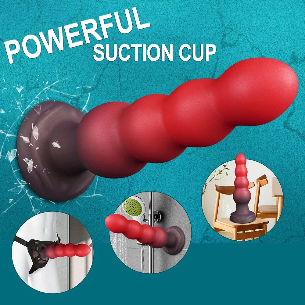 7.5-Inch Ribbed Silicone Anal Trainer with Suction Cup Base