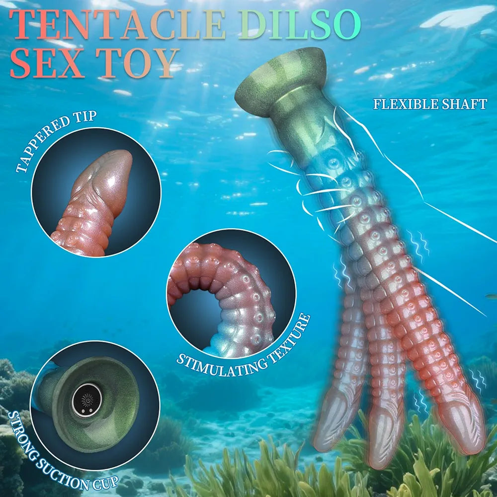 12.2" Fantasy Monster Tentacle Dildo with 10-Speed Remote Control Vibration, Waterproof Silicone Anal and G-Spot Massager for Couples