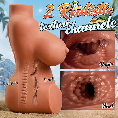 Realistic Male Masturbator with 3D Textured Vagina, Anal, and Breast Cavities, 7.2LB