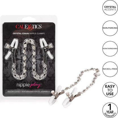 Crystal-Embellished Adjustable Tension Nipple Clamps with Silver Chain