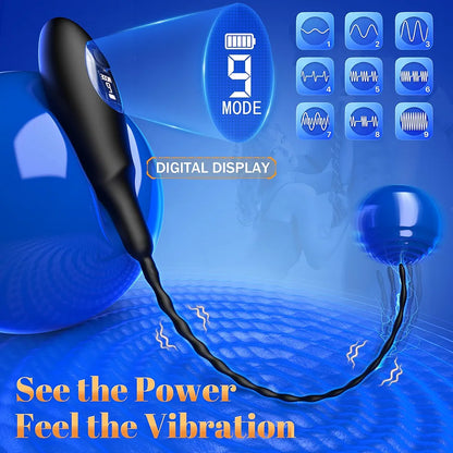 9-Mode Silicone Urethral Vibrating Sounding Rod with LED - Prostate Stimulator BDSM Sex Toy for Men